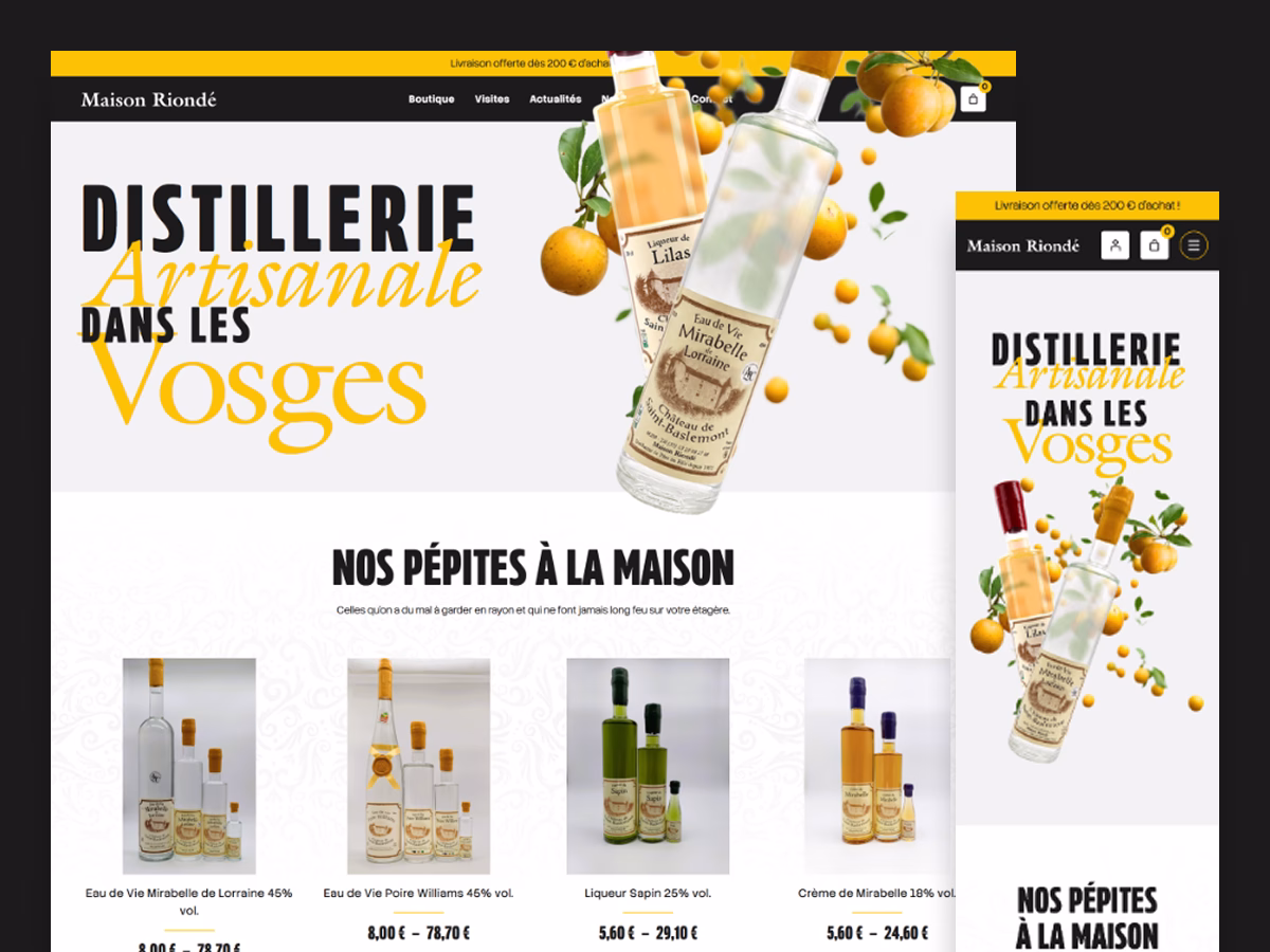 Boutique en ligne de la Maison Riondé sur ordinateur et mobile