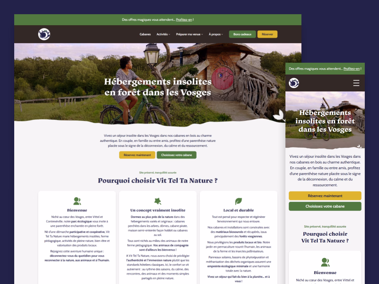 Nouveau site de Vit Tel Ta Nature, sur ordinateur et mobile