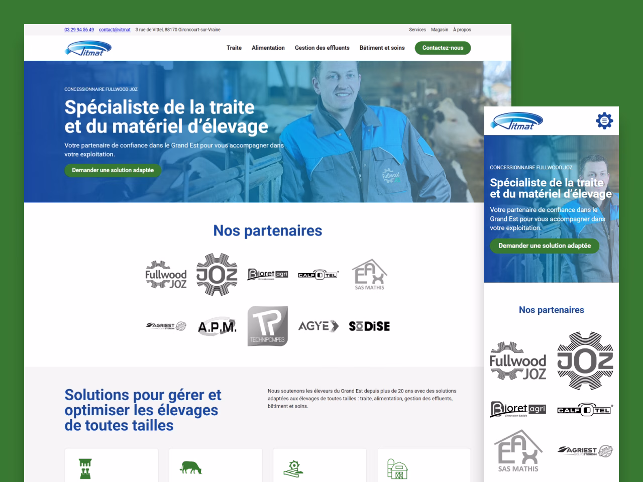 Nouveau site de Vitmat, affiché sur ordinateur et mobile
